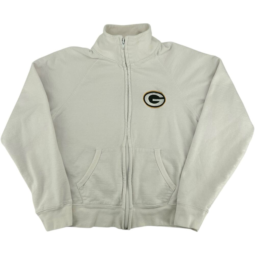 VTG y2k Women's White Embroidered NFL Green Bay Packers Full Zip Sweatshirt Sz S